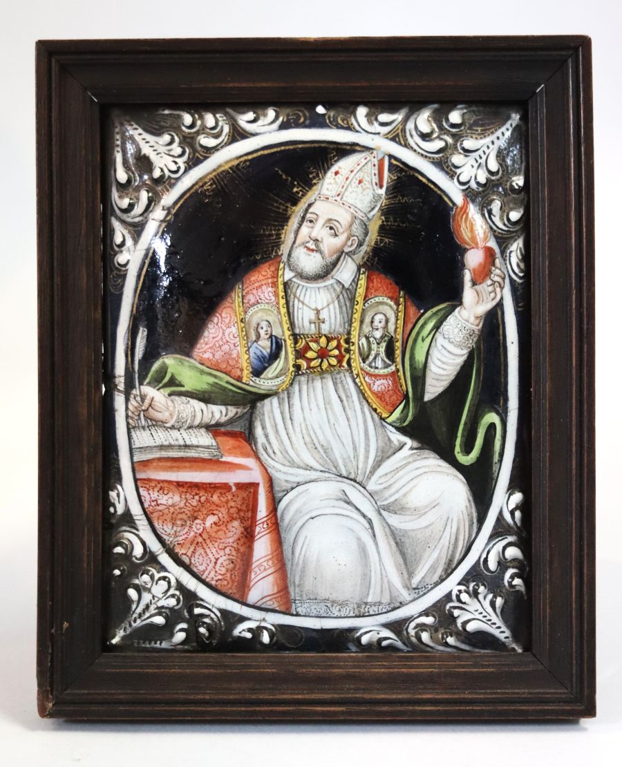 eine emaile plakette aus limoges mit dem heiligen augustinus